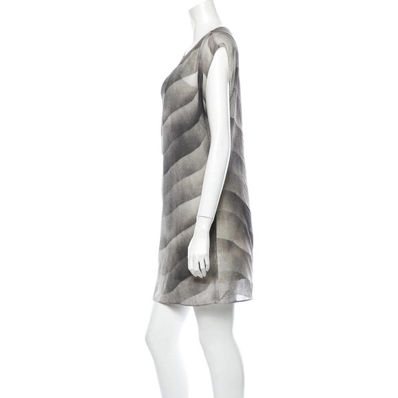 Helmut Lang Grey & Black Sheer Sleeveless Dress w/ Grey Slip - Size Petite - Picture 2 of 4